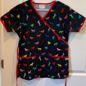 Uniform Advantage Mock Wrap Horse Print Scrub Top